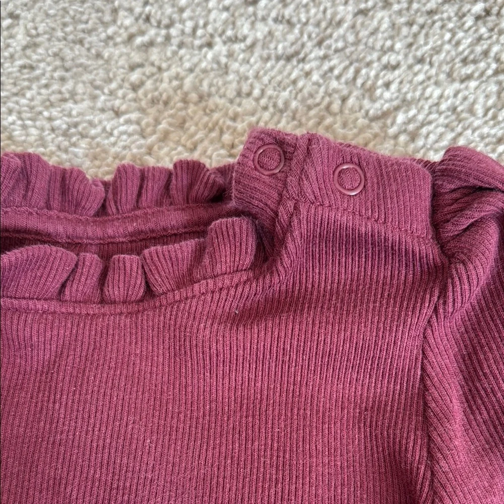 Toddler Girls Gap 12-18 months Burgundy Bodysuit and Pink Floral Pants Set - Picture 4 of 5